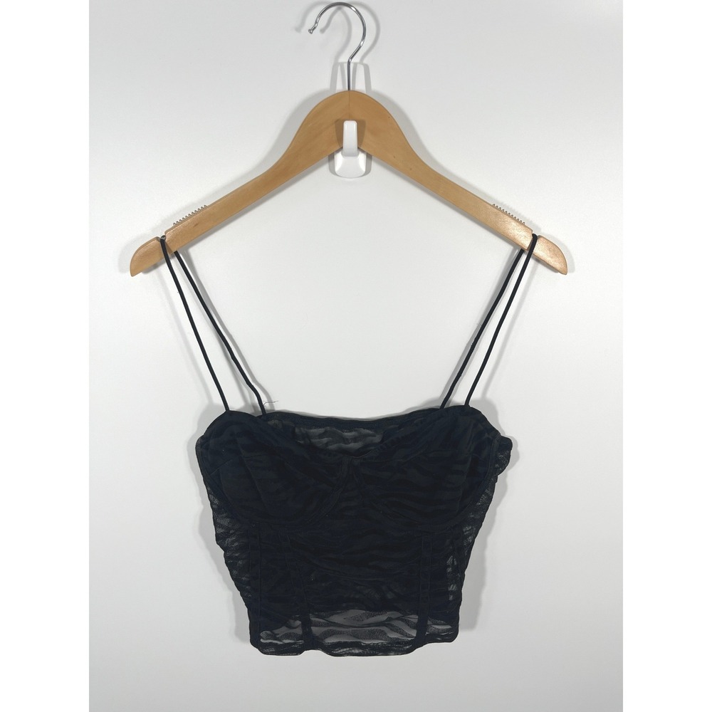 Womens Sheer Zebra Print Crop Top XS Black Festival Concert Rave Chic Going Out
